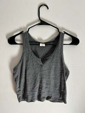 Destined Grey Ribbed Notch Neck Racerback Crop Tank Top Size Large